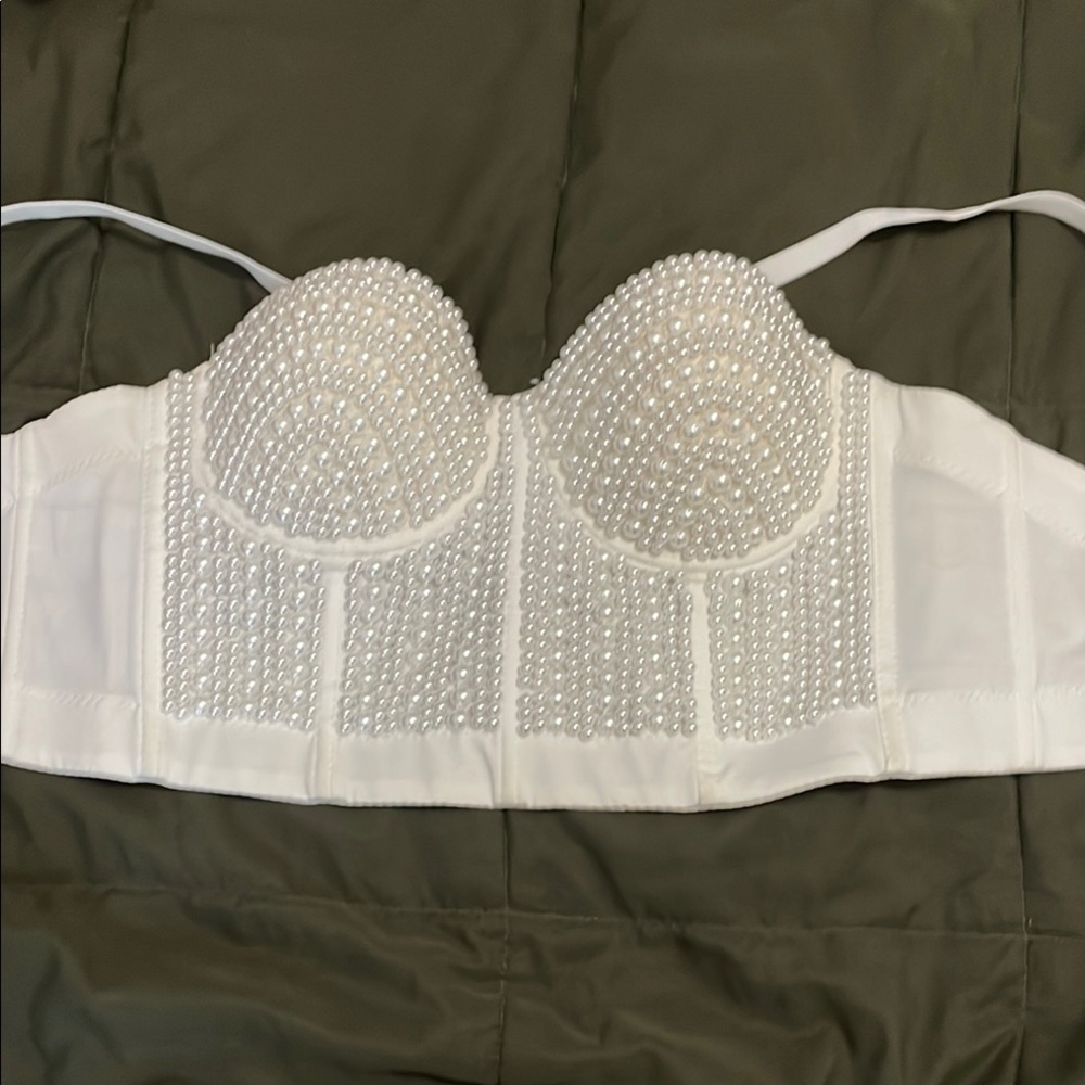Elegant White Pearl Embellished Bustier
